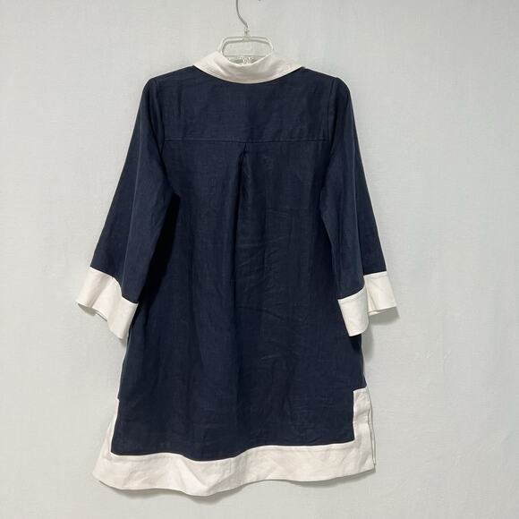 TUCKERNUCK Navy Collier Dress Small 100% Linen Quiet Luxury Classic Old Money - Picture 9 of 13